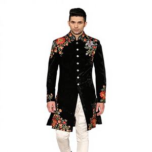 Elegante y Moderno Traje Sherwani de Talla Grande con Zapatos, de Seda Transpirable para Hombres, Ideal para Bodas y Fiestas - Product Image 3