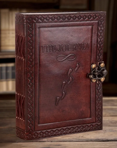 Embossed Leather Journal “The Journey” Vintage <b>Notebook</b> with Antique Lock, Handmade Deckle Edge <b>Diary</b> <b>Notebook</b> - Product Image 3
