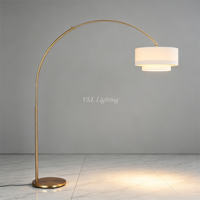 Lampadaire moderne à bras courbé, abat-jour en tissu double couche, pour espaces résidentiels et commerciaux