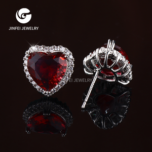 Gran oferta, pendientes de joyería chapados en plata con forma de corazón rojo y piedras preciosas grandes - Product Image 6
