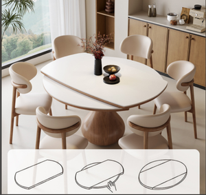 Mesa Redonda de Comedor de Piedra Natural, Base Extensible de Madera Maciza, Muebles Modernos PARA EL Hogar, Villa, Apartamento, Estilo Retro Francés - Product Image 4