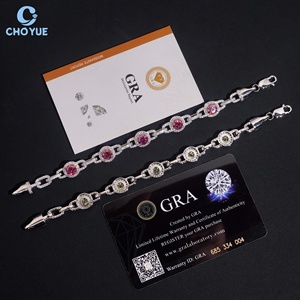 Pulsera de eslabones cubanos con racimo de moissanita de colores, chapada en rodio, de plata maciza 925, joyería Hiphop Iced Out - Product Image 6