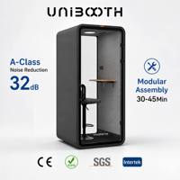 Cabine insonorisée ISO 23351-1 32dB, ignifuge, pour bureau, ventilation 60s, assemblage modulaire rapide 30-45 min, poste de travail silencieux