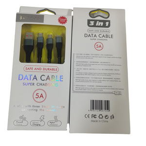 3 In 1 Braided Data Cable Type C To Usb For Mobile Phone 120W Fast Charging 5A Nylon Weaving Black 1-2m - Product Image 3