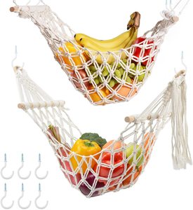 Fruit Hammock Under Cabinet 2 Pack Macrame Hanging Fruit Basket Veggie Banana Holder For RV Camping Kitchen - Product Image 1