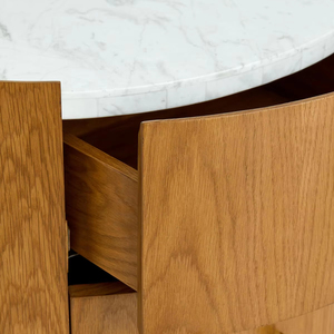 Table d'appoint de canapé en marbre naturel et en chêne massif avec tiroirs pour chambre à coucher, salon, table de chevet, tables de nuit - Product Image 2