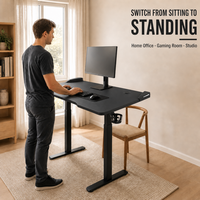 Bureau d'ordinateur ergonomique moderne réglable en hauteur, bureau de jeu avec cadre métallique, pour ordinateur portable, bureau à domicile, travail, PC, gaming, écologique