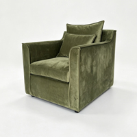 Fauteuil d'appoint moderne JIASHEN en velours vert olive, hauteur réglable, pieds en bois massif, fauteuil rembourré confortable, pour salon