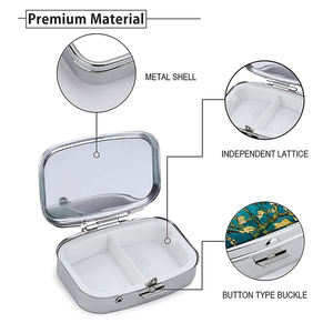 علبة حبوب بقسمين، حافظة أدوية محمولة للجيب، منظم معدني مزخرف للأدوية والفيتامينات، هدية فريدة - Product Image 5