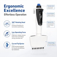 Micropipette à volume réglable de 30 µl à 300 µl, 8 canaux, design ergonomique léger, pipetteur pour la manipulation des liquides en laboratoire