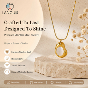Collana con Ciondolo in Pietra Occhio di Gatto dal Design Geometrico, Catena in Acciaio Inossidabile Delicata sulla Pelle <span class=keywords><strong>per</strong></span> Donna, Gioiello Quotidiano - Product Image 1