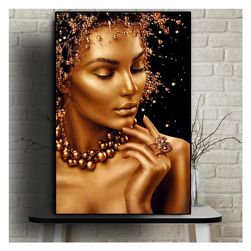 Peinture à l'huile de femme noire et or, Sexy, africaine, affiche, impression murale, tableau par numéros, Art