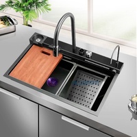 Nouvelle arrivée cascade robinet évier mélangeur numérique bouton de Piano intelligent fait à la main évier de cuisine fregadero acero inoxidable
