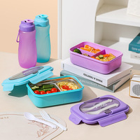 Boîte à lunch personnalisée à 2 compartiments en plastique et acier inoxydable, étanche, avec gourde, pour enfants, école et adultes