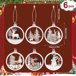 Ornements de Noël écologiques de style européen, pendentifs rennes en bois gravés, cercles évidés personnalisables - Product Image 3