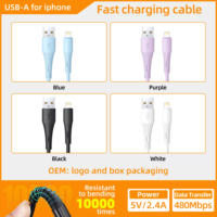 Produk Terlaris Charger Ponsel Silikon 2.4A 27W 60W Pengisian Cepat Quick Charge Kabel USB dengan Bahan Silikon