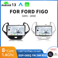 Autoradio Android 13 pour voiture, écran IPS 1280*720, Car-play, 8 cœurs, 4G LTE, compatible avec les modèles FORD FIGO 2015-2018