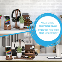 Station d'accueil de téléphone en bois table de chevet organisateur de bureau fait main avec support de casque support de téléphone rotatif