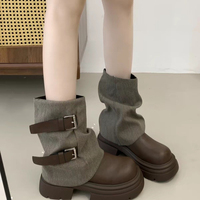 Bottines en jean pour femmes, style décontracté, plateforme, semelle épaisse, double boucle, pliables, bottes tendance, 2 couleurs