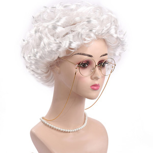 Halloween <span class=keywords><strong>abuela</strong></span> <span class=keywords><strong>peluca</strong></span> cubierta de mediana edad y ancianos Pelo Corto rizado gris abuelo y <span class=keywords><strong>abuela</strong></span> rendimiento tocado - Product Image 3