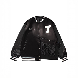 Veste universitaire unisexe personnalisée avec logo frontal, couleur unie premium, uniforme de baseball tendance, veste bomber en toile, col en V, polyester/coton 360g - Product Image 1