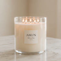 Bougie parfumée extra large AIKUN avec 8 mèches, grand bocal en verre rond pour la décoration de la maison, les hôtels, les spas et les coffrets cadeaux personnalisés