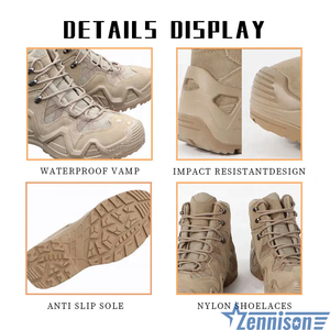 รองเท้าเซฟตี้สำหรับปีนเขากลางแจ้งของผู้ชายรองเท้าบูทยุทธวิธีหนังพร้อมผ้าอ๊อกซ์ฟอร์ดและโพลีเอสเตอร์สำหรับการผจญภัยในป่า - Product Image 3