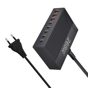 240W GaN Charger 6 <b>USB</b> Ports PD Fast Charging European <b>Plug</b> Black - Product Image 2