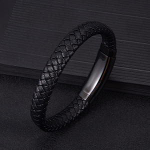 Handmade Man <strong>Leather</strong> Jewelry Real Genuine Man <strong>Leather</strong> Bracelet Stainless Steel Custom Name <strong>Leather</strong> Cuff <strong>Wristband</strong> Bracelet - Product Image 6