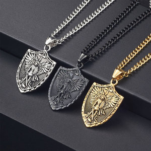 Collier pendentif ange en acier inoxydable 316 plaqué or 14k 18k, style médiéval vintage, résistant à l'eau et inaltérable, pour homme - Product Image 2