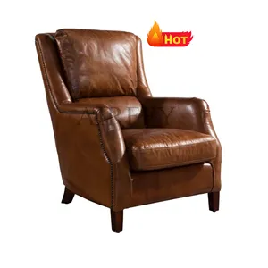 AIRFFY OEM/ODM silla Vintage cuero respaldo alto brazo silla retro Chesterfield sala de estar club villa silla de oficina Silla de hotel