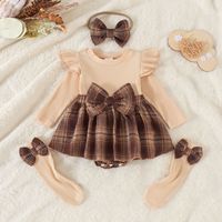 Nouvelle collection Printemps 2026 : Ensemble bébé fille en coton, jupe à manches longues, motif écossais, avec nœud, fermeture boutonnée, ceinture et chaussettes, idéal pour Noël