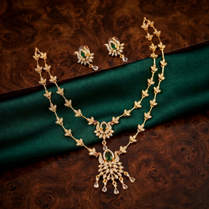 Conjunto de Collar y Pendientes de Circonita con Acabado Mate Premium, Verde, para Novia, Boda, Chapado en Oro Antiguo, Joyería Étnica Artificial - Product Image 1