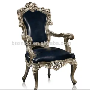 Reproductie antieke eetkamer stoel, barokke stijl massief hout lederen stoel