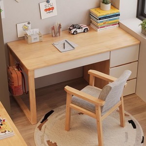 Sillas de escritorio de oficina de madera maciza de estilo minimalista nórdico con cajón de almacenamiento para el hogar, estudio para niños, uso en la oficina - Product Image 6