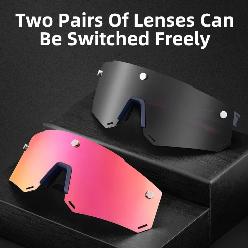 ROCKBROS-gafas de sol para bicicleta, lentes de sol con cambio magnético, con división HD, lentes grandes sin marco Tr90, para ciclismo al aire libre