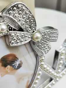 Marco de fotos de plástico de amor 5in marco de fotos en forma de corazón de perla recuerdo de regalo de pareja de boda con estilo romántico