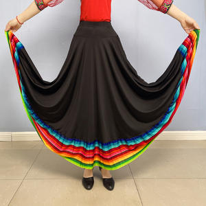 Falda de baile flamenco y de salón para mujer con cintura elástica y dobladillo de rayas de colores, ideal para actuaciones folclóricas - ¡En stock! - Product Image 4