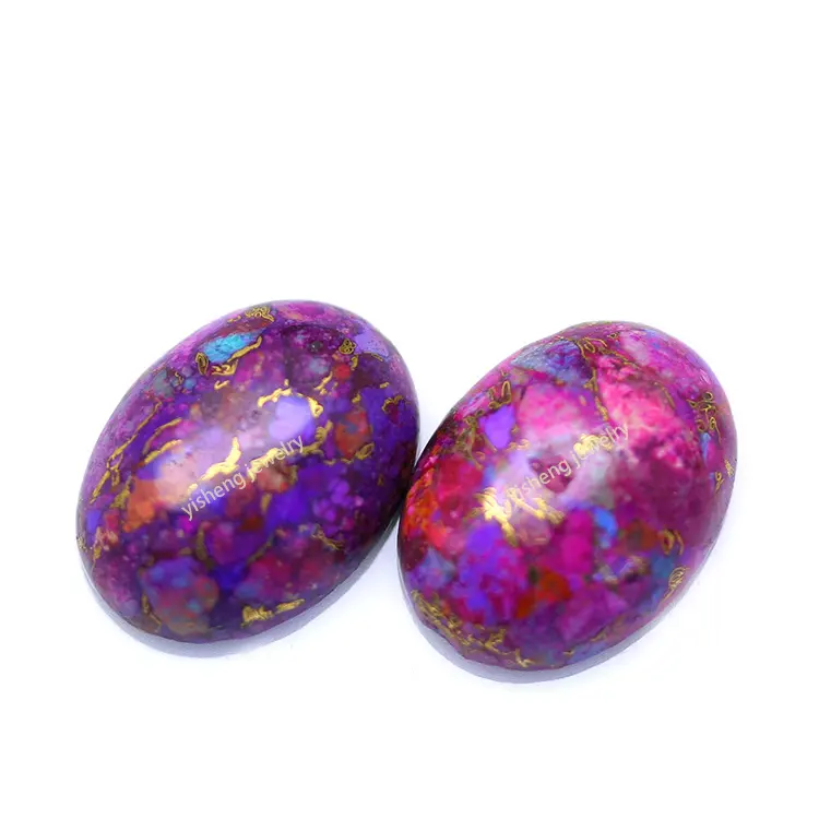 Cabujones de color turquesa con parte posterior plana Kawaii de piedras preciosas sueltas de color púrpura ovalado con hilo de seda dorado en el interior