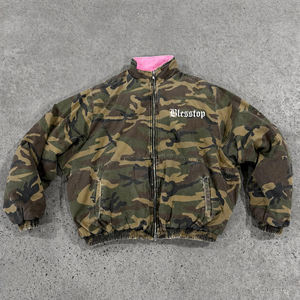 Blouson Bomber <span class=keywords><strong>Camouflage</strong></span> Personnalisé BlessTop pour Homme, Effet Délavé Acide, Style Vintage Usé, Double Fermeture Éclair, Réversible, Veste Streetwear - Product Image 2
