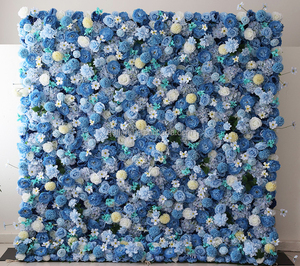 A36 8ft by 8ft Fournitures de mariage Panneau mural floral Décoration Lumière artificielle <span class=keywords><strong>Soie</strong></span> blanche Fleur de rose bleu royal Toile de fond murale - Product Image 5