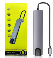 Station d'accueil TUTI Type C, adaptateur multiport, SD TF PD 100W HDTV 4k, port RJ45 Lan, hub USB 8 en 1 pour ordinateur portable/Mac