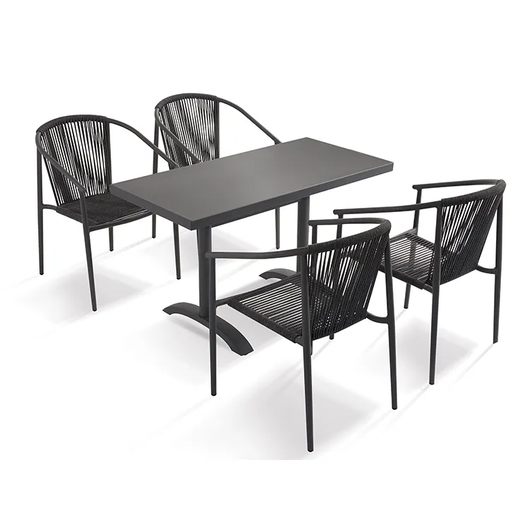 Moderne Patio Restaurant Meubels En Aluminium Tafel Opvouwbare Buiten Dineren Sets Appartement Villa Tuin Touw Stoelen En Tafels