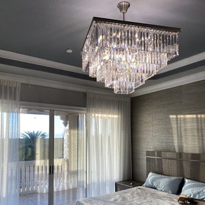 Elegant Pyramid Shape Square Crystal Hanging <b>Light</b> Multi Layer Crystal Lamp For Villa <b>Dining</b> Hall Lighting - Product Image 1