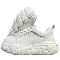Chaussures décontractées à lacets pour hommes, style étudiant, en cuir lisse, à plateforme rehaussante, tendance printemps-automne, couleur blanche