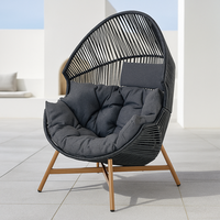 Fauteuil œuf moderne en rotin avec structure en acier, chaise longue d'extérieur confortable pour patio, jardin, balcon, terrasse, école, parc