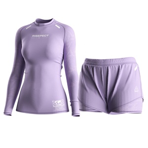 Custom Logo Women Purple Sportswear Set Compression Top with Functional 2 in 1 <strong>Shorts</strong> for MMA HIIT Cross Training - Product Image 1