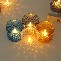 Atmosphärenlampe Kleine Diamantförmige Rosa Glas-Kerzenhalter für Kerzenherstellung Tischdekoration Teelicht LED-Kerze