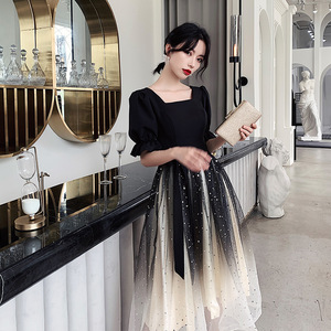 French Style Evening Dress Women Square Neck A Line Organza Tulle Skirt Vintage Party Dress Birthday Banquet Wear - Product Image 3