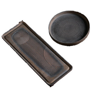 ถาดชาสไตล์ญี่ปันดี (Japandi) ทำจากเซรามิกหยาบ งานแฮนด์เมด เป็นมิตรกับสิ่งแวดล้อม สไตล์เรโทร จานรองชา พอร์ซเลน มินิมอล สำหรับใส่น้ำหรือของแห้ง - Product Image 1